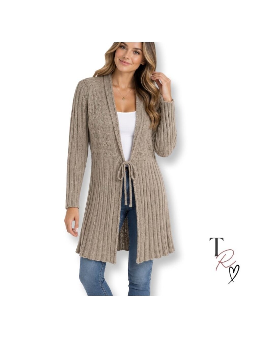 Elisabetta Collection Italian Mohair Wool Cable Knit Tie Front Cardigan Size L